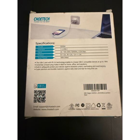 CHOETECH 18W USB-C PD Charger (Model Q5004) - Picture 3 of 3